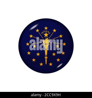 Icon flag of Indiana . Round glossy flag. Vector illustration. EPS 10 Stock Vector