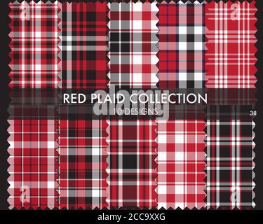 Red Plaid, tartan seamless pattern collection includes 10 designs suitable for fashion Stock Vector