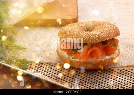 Fresh sandwich with salmon and dill with empty space for text Stock Photo