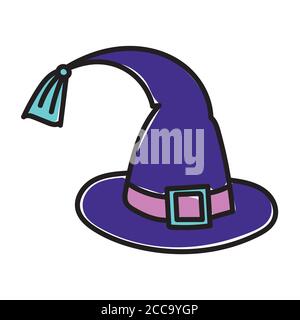 Witch hat vector icon. Hat sign for taro cards or game web design. Mystery vector symbol for fortune teller's website. Isolated purple object on white Stock Vector