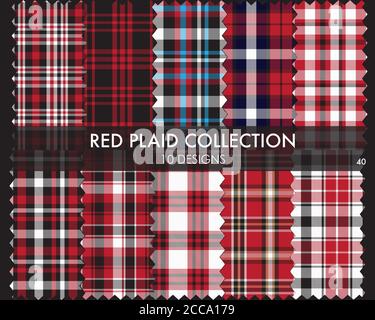 Red Plaid, tartan seamless pattern collection includes 10 designs suitable for fashion Stock Vector