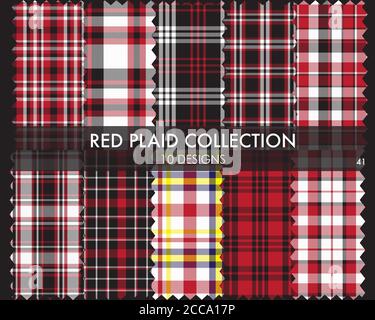 Red Plaid, tartan seamless pattern collection includes 10 designs suitable for fashion Stock Vector