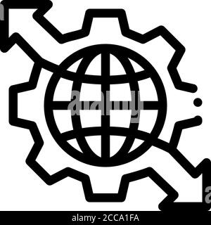 sphere and mechanical gear with arrows icon vector outline illustration Stock Vector