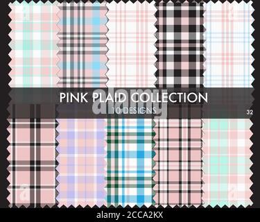 Pink Plaid, tartan seamless pattern collection includes 10 designs suitable for fashion textiles and g Stock Vector