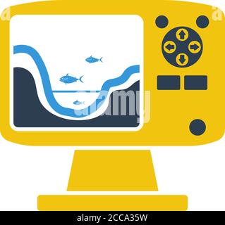 Icon Of Echo Sounder. Flat Color Design. Vector Illustration. Stock Vector