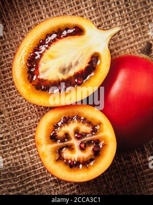 Tamarillo (Tree tomato) Cyphomandra betacea, native to Peru Stock Photo