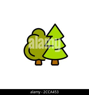 Deciduous and coniferous tree color. Forest. icon thin line, linear, outline. Simple sign, logo. Stock Vector