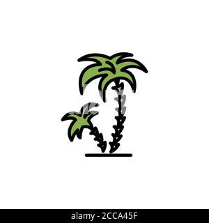 Palms tree color icon thin line, linear, outline. palm coconut tree Simple sign, logo. Stock Vector