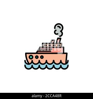 Steamship color, steamboat, Cruise sea ship icon thin line, linear, outline. Simple sign, logo. Stock Vector