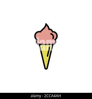 Ice cream in waffle cone color icon thin line, linear, outline. Simple sign, logo Stock Vector