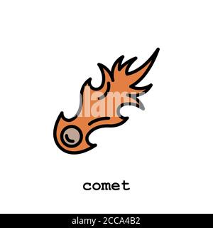 comet, meteor, meteorite color icon thin line, linear, outline vector. comet, meteor, meteorite simple sign, logo. Stock Vector