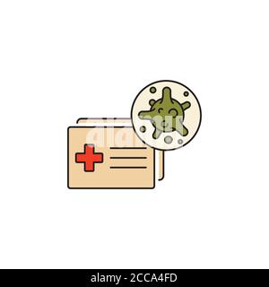 Virus, bacteria and medical form, document, certificate color line, linear icon, symbol, sign. coronavirus, COVID-19 icon, logo color on white backgro Stock Vector