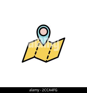 map pointer and map color icon thin line, linear, outline. regional map, location Simple sign, logo. Stock Vector