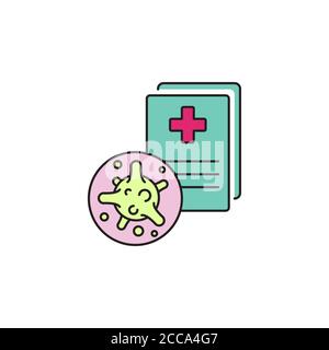 Virus, bacteria and medical form, document, certificate color line, linear icon, symbol, sign. coronavirus, COVID-19 icon, logo color on white backgro Stock Vector