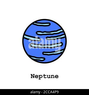 Neptune planet color icon thin line, linear, outline vector. Neptune planet blue simple sign, logo. Stock Vector