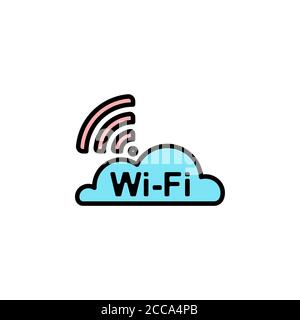 cloud wifi linear vector icon. Network, WiFi and wireless line thin sign. Wifi zone outline symbol. WiFi simple logo color on white. Stock Vector