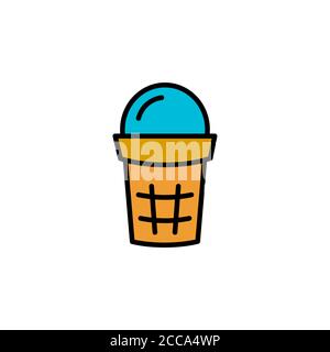 ice cream in waffle cup color icon thin line, linear, outline. Simple sign, logo Stock Vector