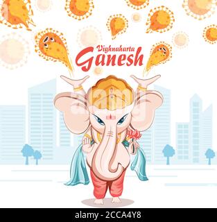 Lord Ganesha,  illustration of lord Ganesha coming to protect us with her power. Stock Vector