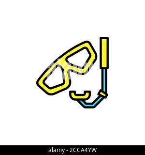 diving mask and diving tube linear vector icon. swimming equipment, snorkeling line thin sign. scuba mask outline symbol. diving mask and diving tube Stock Vector