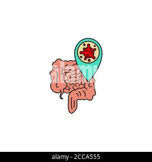 Virus, bacteria and intestines, bowel line, linear icon, symbol, sign. coronavirus, COVID-19 icon, logo color on white background. 2019-ncov Stock Vector