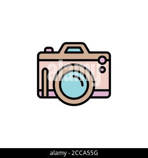 Camera Photography color icon thin line, linear, outline. pocket digital camera Simple sign, fotocamera logo gadget Stock Vector