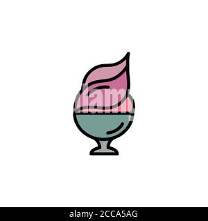 Ice cream in cup color icon thin line, linear, outline. dessert or sweetness in glass. simple sign, logo Stock Vector