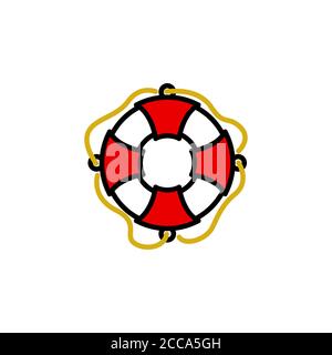 Lifebuoy linear vector icon. sos and safety ring line thin sign. life buoy outline symbol. life saver simple logo color on white. help or debark icon Stock Vector