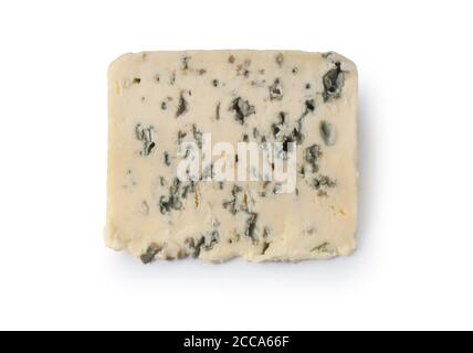 Studio shot of a slice of blue cheese cut out against a white background - John Gollop Stock Photo