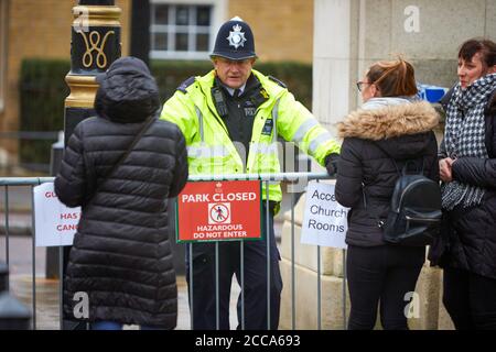 St James Park in London is closed due to high winds caused by Storm Ciara Stock Photo