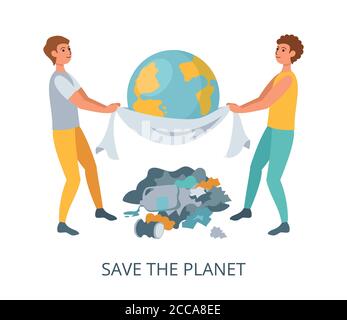 Save the Planet concept, flat design vector illustration close-up Stock Vector
