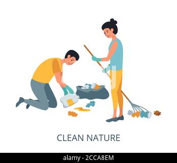 Clean Nature concept, flat design vector illustration close-up Stock Vector