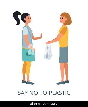 Say No to Plastic concept, flat design vector illustration close-up Stock Vector