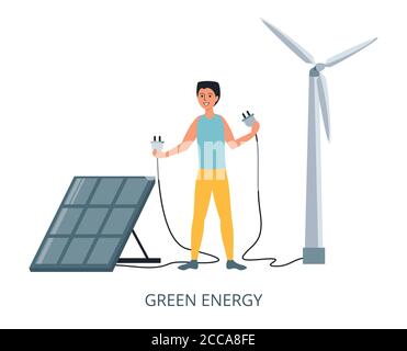 Green Energy concept, flat design vector illustration close-up Stock Vector