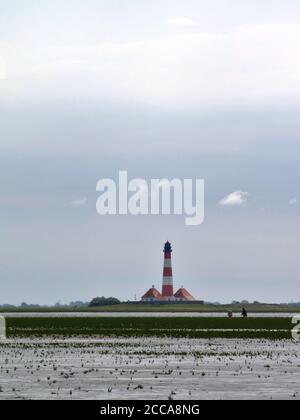 Westerhever lighthouse from a distance in neutral light Stock Photo