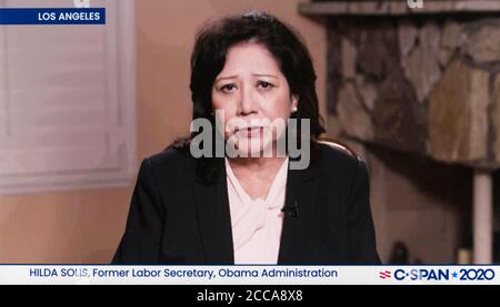 Milwaukee, Wisconsin, USA. 19th Aug, 2020. HILDA SOLIS, Los Angeles County Supervisor, speaking in a screen grab of C-SPAN's video feed of the Democratic National Convention 2020 on day three of the four-day, all-virtual convention, ''Uniting America.'' The convention formally nominates Vice President JOE BIDEN and Senator KAMALA HARRIS (D-CA) to be the standard bearers of the Democratic ticket in the 2020 general election. It adopts the party platform and highlights the shared values held by Democrats from the 57 states and territories of the United States of America.(Credit Image: © C Stock Photo