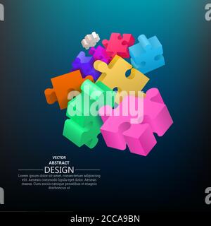 Virtual abstract background from bright 3D puzzles. The falling multi-colored figures. Vector illustration. Stock Vector