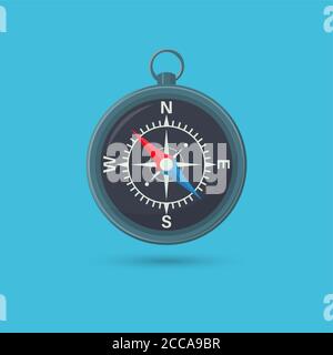 Compass with a shadow. Device of orientation to areas. Concept of travel and tourism. An element for design. A vector illustration in flat style. Stock Vector