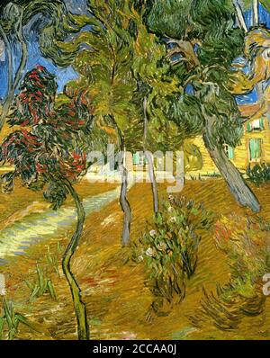 Trees in the garden of the asylum. Museum: PRIVATE COLLECTION. Author: VINCENT VAN GOGH. Stock Photo