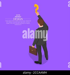 The hand of the person holds a question mark.Isometric illustration.The concept of a raising of a question in business.Difficulty, obstacle, solution Stock Vector