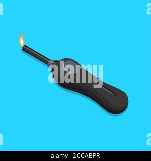 The burning lighter for gas stoves. Isometric icon.3D. The isolated element for design. A vector illustration in flat style. Stock Vector