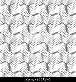 Seamless pattern. Infinitely repeating modern geometrical texture consisting of linear hexagons, cubes. Thin line. Vector element of graphical design Stock Vector