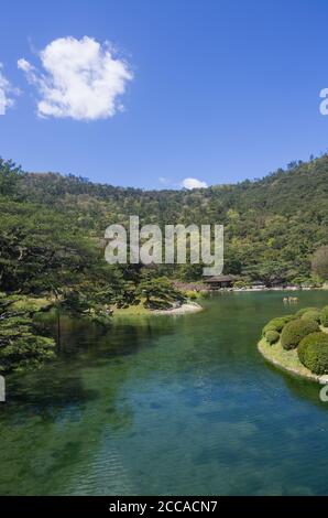 Impressions from spring in the famous Japanese Landscape Garden Ritsurin in Takamatsu City, Shikoku, Japan Stock Photo