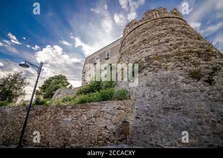 Tower of the ancient Castle of Castellabate built in the 12th century to defend itself from Saracen raids, Cilento Coast, Campania, Italy. Stock Photo