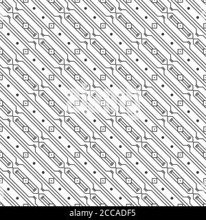 Seamless pattern. Modern stylish texture. Regularly repeating diagonal geometrical ornament with thin lines, dots, squares. Trendy linear abstract bac Stock Vector