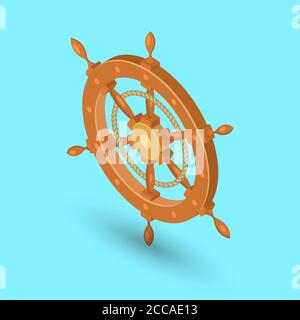 Sea steering wheel. A ship steering wheel on the isolated background.Element for design.3D. Isometry. A vector illustration in flat style. Stock Vector