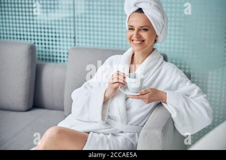 Merry woman spending time in a beauty salon Stock Photo