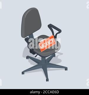 Office chair with the announcement the Vacancy. Employment. Concept search of employees.Empty workplace. 3D. Isometry. Elements for design. Vector ill Stock Vector