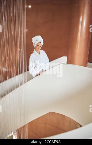 Smiling spa client posing for the camera Stock Photo