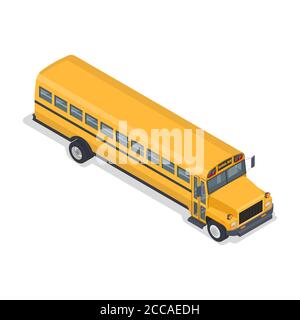Yellow school bus. The vehicle for pupils. An element for design.3D. Isometry. Vector illustration. Stock Vector
