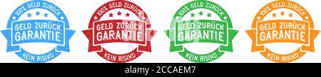 set of grungy 100 percent money back guarantee in German language stamps or stickers vector illustration Stock Vector